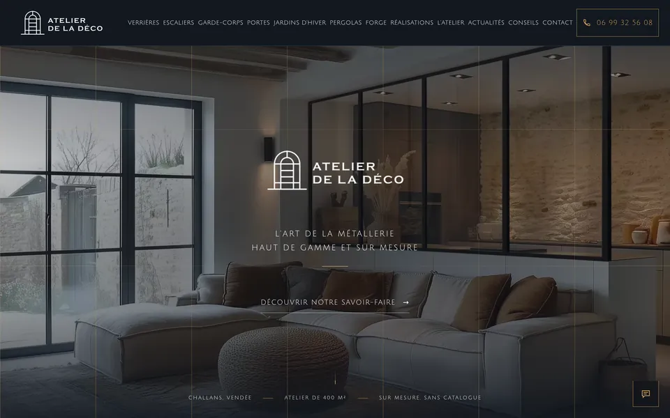 Le site d’Atelier de la Déco, métallerie d’art sur mesure, Challans, réalisé par Odratta