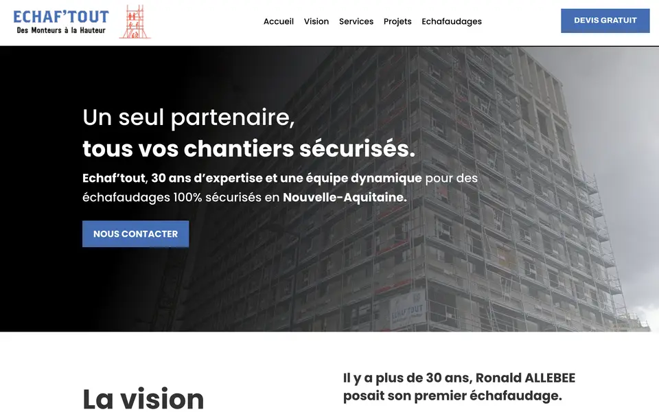 Le site d’Echaf’tout, échafaudage, Nouvelle-Aquitaine, réalisé par Odratta