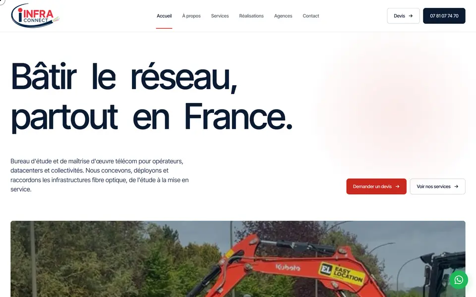 Le site d’Infra Connect, bureau d’étude télécom, Aufferville, réalisé par Odratta