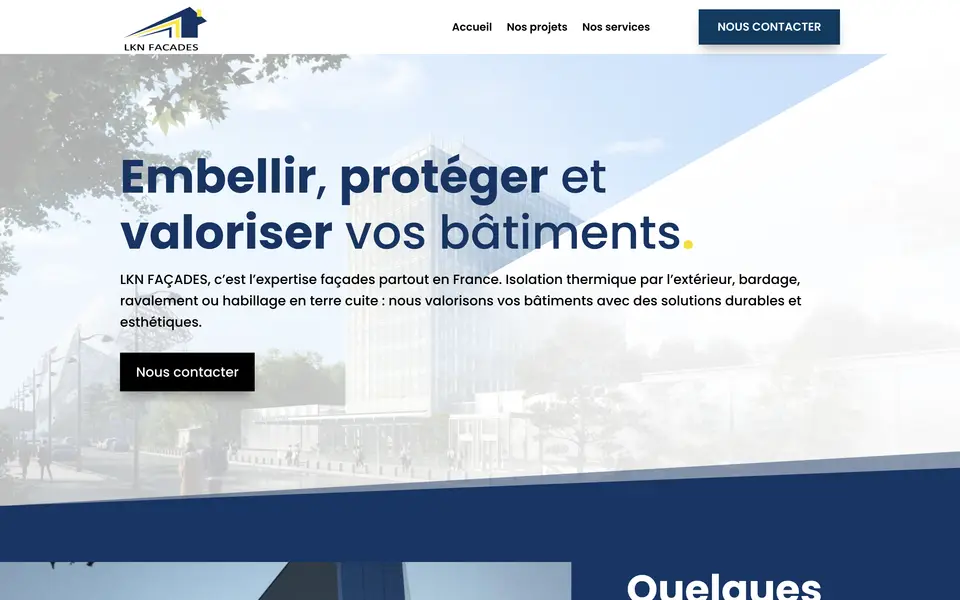 Le site de LKN Façades, ITE, bardage et ravalement, Saint-Pierre-du-Perray (91), intervention annoncée partout en France, réalisé par Odratta